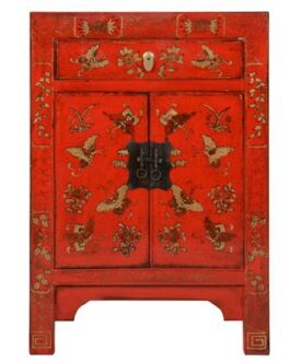 Fine Asianliving Chinese Nachtkastje Rood Handgeschilderd Vlinders bestellen via beddenwinkel-online.nl