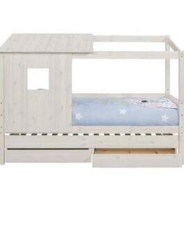Bed Ties met bedverhoger en opzetdak – whitewash – 90×200 cm – Leen Bakker bestellen via beddenwinkel-online.nl