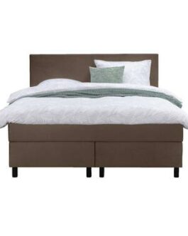 Boxspring Arendal – bruin – 140×200 cm – ronde poot – Leen Bakker bestellen via beddenwinkel-online.nl