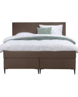 Boxspring Arendal – bruin – 140×200 cm – slanke poot – Leen Bakker bestellen via beddenwinkel-online.nl