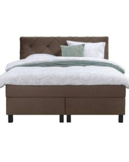 Boxspring Sonderborg – bruin – 140×200 cm – vierkante poot – Leen Bakker bestellen via beddenwinkel-online.nl