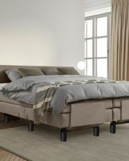 Boxspring Bed Sophia – Elektrisch – 140×200 – Incl. Hoofdbord – Skai Taupe bestellen via beddenwinkel-online.nl