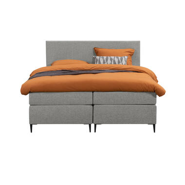 Boxspring Sonderborg – lichtgrijs – 140×200 cm – vierkante poot – Leen Bakker bestellen via beddenwinkel-online.nl