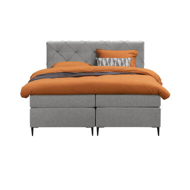 Boxspring Arendal – lichtgrijs – 160×200 cm – vierkante poot – Leen Bakker bestellen via beddenwinkel-online.nl