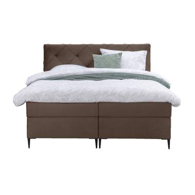 Boxspring Sonderborg – donkerbruin – 160×200 cm – slanke poot – Leen Bakker bestellen via beddenwinkel-online.nl