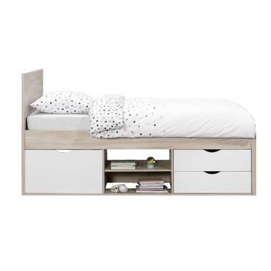 Bed Oslo – eikenkleur/wit – 90×200 cm – Leen Bakker bestellen via beddenwinkel-online.nl