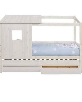 Bed Ties met bedverhoger en opzetdak – whitewash – 90×200 cm – Leen Bakker bestellen via beddenwinkel-online.nl