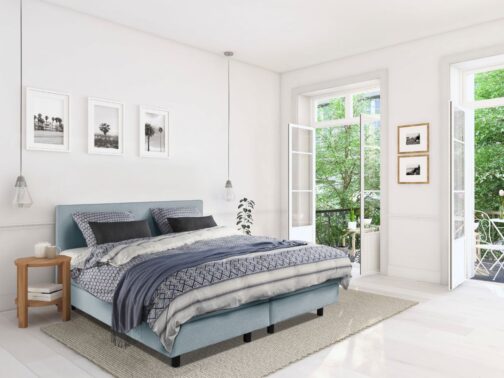 Boxspring Bed Mila – 140×220 – Incl. Pocketmatras + Hoofdbord – Blauw bestellen via beddenwinkel-online.nl