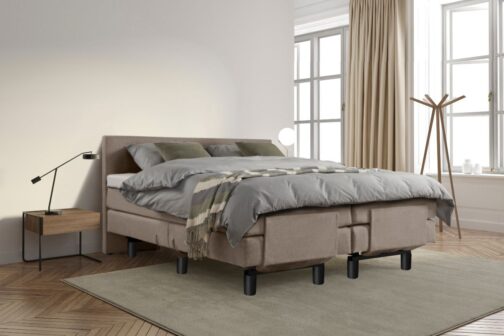 Boxspring Bed Sophia – Elektrisch – 160×210 – Incl. Hoofdbord – Skai Taupe bestellen via beddenwinkel-online.nl