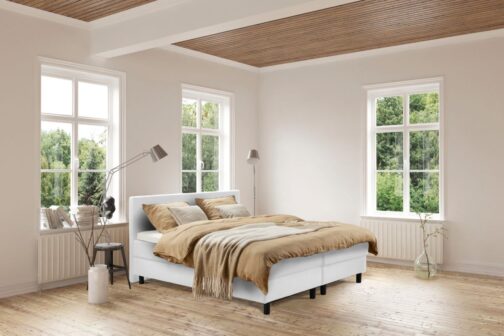 Boxspring Bed Isabella – 140×210 – Incl. Pocketmatras + Hoofdbord – Skai Wit bestellen via beddenwinkel-online.nl