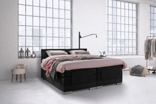 Boxspring Bed Julia – Elektrisch – 180×210 – Incl. Hoofdbord – Skai Zwart bestellen via beddenwinkel-online.nl