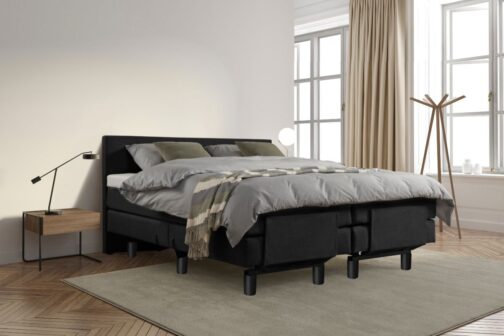 Boxspring Bed Sophia – Elektrisch – 180×210 – Incl. Hoofdbord – Skai Zwart bestellen via beddenwinkel-online.nl