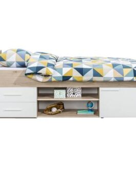 Bed Oslo – eikenkleur/wit – 90×200 cm – Leen Bakker bestellen via beddenwinkel-online.nl