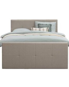 Boxspring met voetbord Billund – beige – 140×200 cm – vierkante poot – Leen Bakker bestellen via beddenwinkel-online.nl