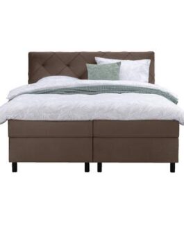 Boxspring Sonderborg – bruin – 180×200 cm – ronde poot – Leen Bakker bestellen via beddenwinkel-online.nl