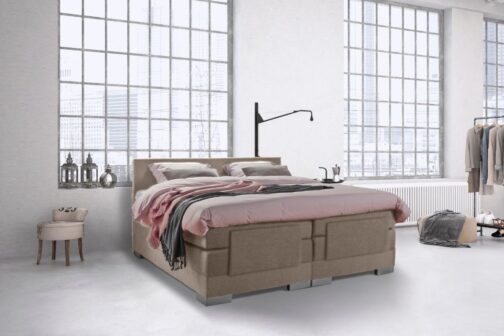 Boxspring Bed Julia – Elektrisch – 180×210 – Incl. Hoofdbord – Skai Taupe bestellen via beddenwinkel-online.nl