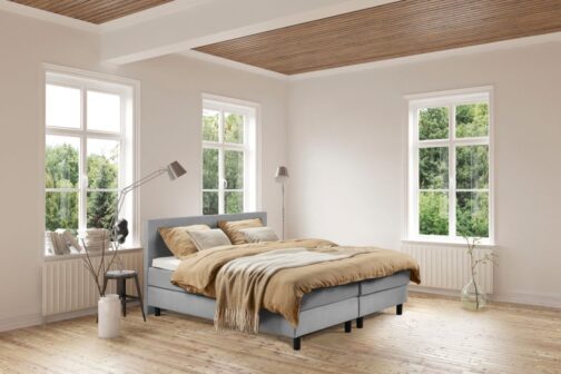 Boxspring Bed Isabella – 140×200 – Incl. Pocketmatras + Hoofdbord – Zilvergrijs bestellen via beddenwinkel-online.nl