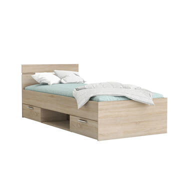 Bed Oslo – eikenkleur/wit – 90×200 cm – Leen Bakker bestellen via beddenwinkel-online.nl