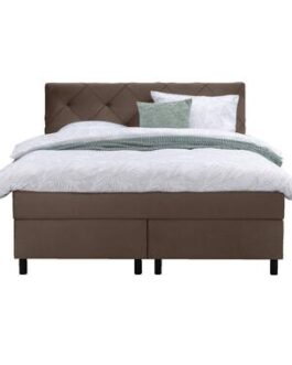 Boxspring Sonderborg – bruin – 140×200 cm – ronde poot – Leen Bakker bestellen via beddenwinkel-online.nl