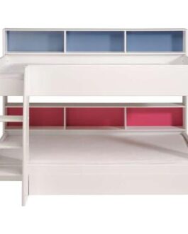 Stapelbed Leo – wit/blauw/roze – 90×200 cm – Leen Bakker bestellen via beddenwinkel-online.nl