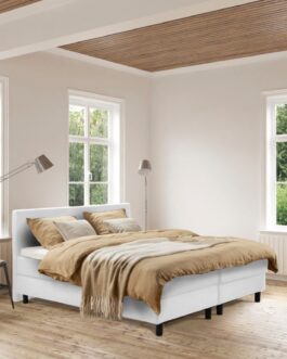 Boxspring Bed Isabella – 160×220 – Incl. Pocketmatras + Hoofdbord – Skai Wit bestellen via beddenwinkel-online.nl