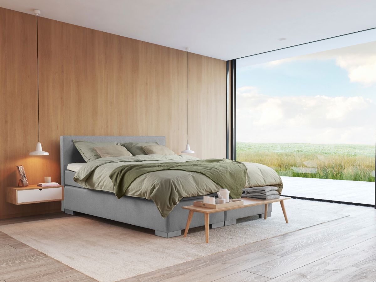 Boxspring Bed Sara – 140×200 – Incl. Pocketmatras + Hoofdbord – Zilvergrijs bestellen via beddenwinkel-online.nl