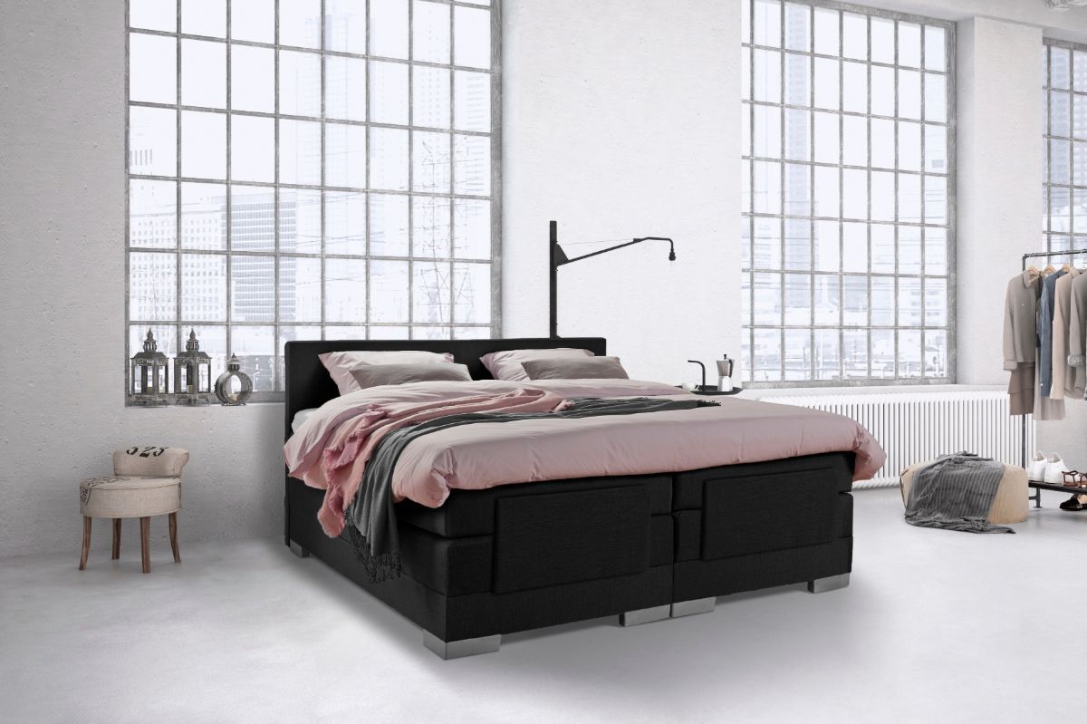 Boxspring Bed Julia – Elektrisch – 180×200 – Incl. Hoofdbord – Skai Zwart bestellen via beddenwinkel-online.nl
