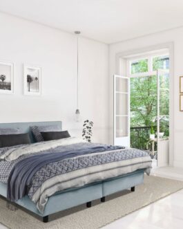 Boxspring Bed Mila – 160×200 – Incl. Pocketmatras + Hoofdbord – Blauw Boxspring Bed Mila – 160×200 – Incl. Pocketmatras + Hoofdbord – Blauw bestellen via beddenwinkel-online.nl