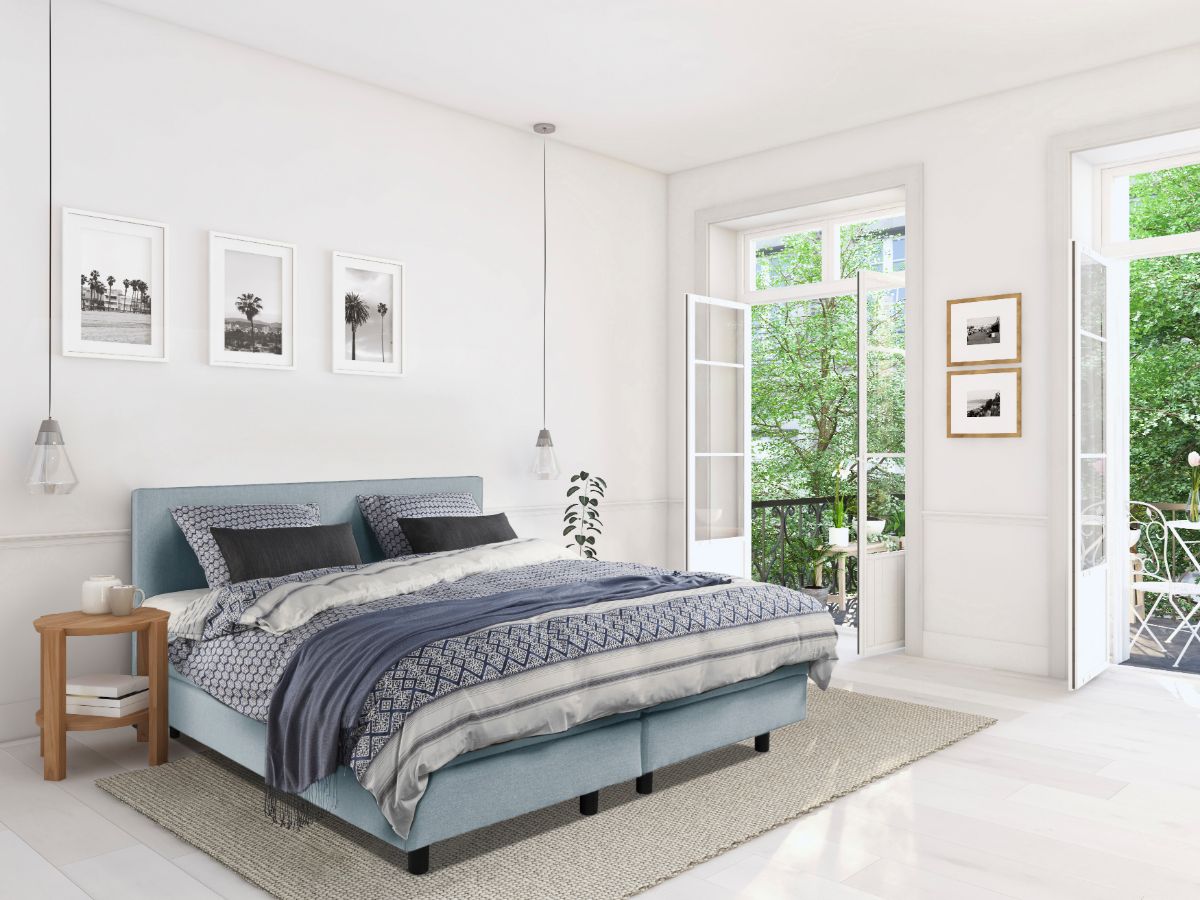 Boxspring Bed Mila – 140×200 – Incl. Pocketmatras + Hoofdbord – Blauw Boxspring Bed Mila – 140×200 – Incl. Pocketmatras + Hoofdbord – Blauw bestellen via beddenwinkel-online.nl