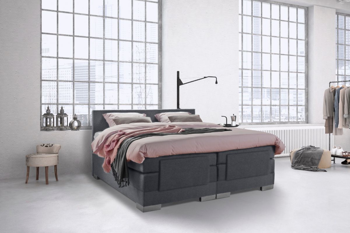 Boxspring Bed Julia – Elektrisch – 180×200 – Incl. Hoofdbord – Skai Antraciet Boxspring Bed Julia – Elektrisch – 180×200 – Incl. Hoofdbord – Skai Antraciet bestellen via beddenwinkel-online.nl